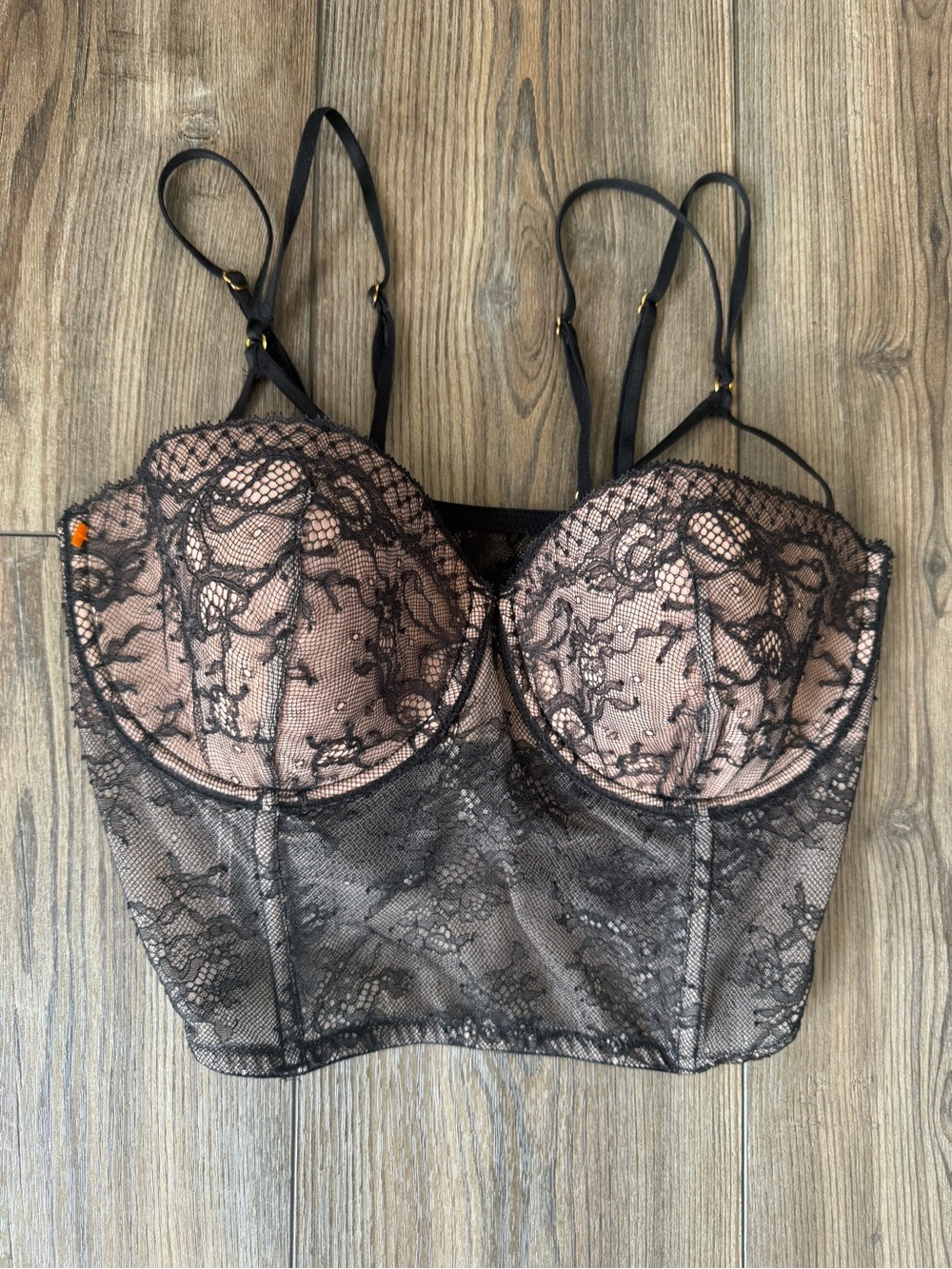 Victoria’s Secret Very Sexy 36D Black Lace Corset with Nude Lining
